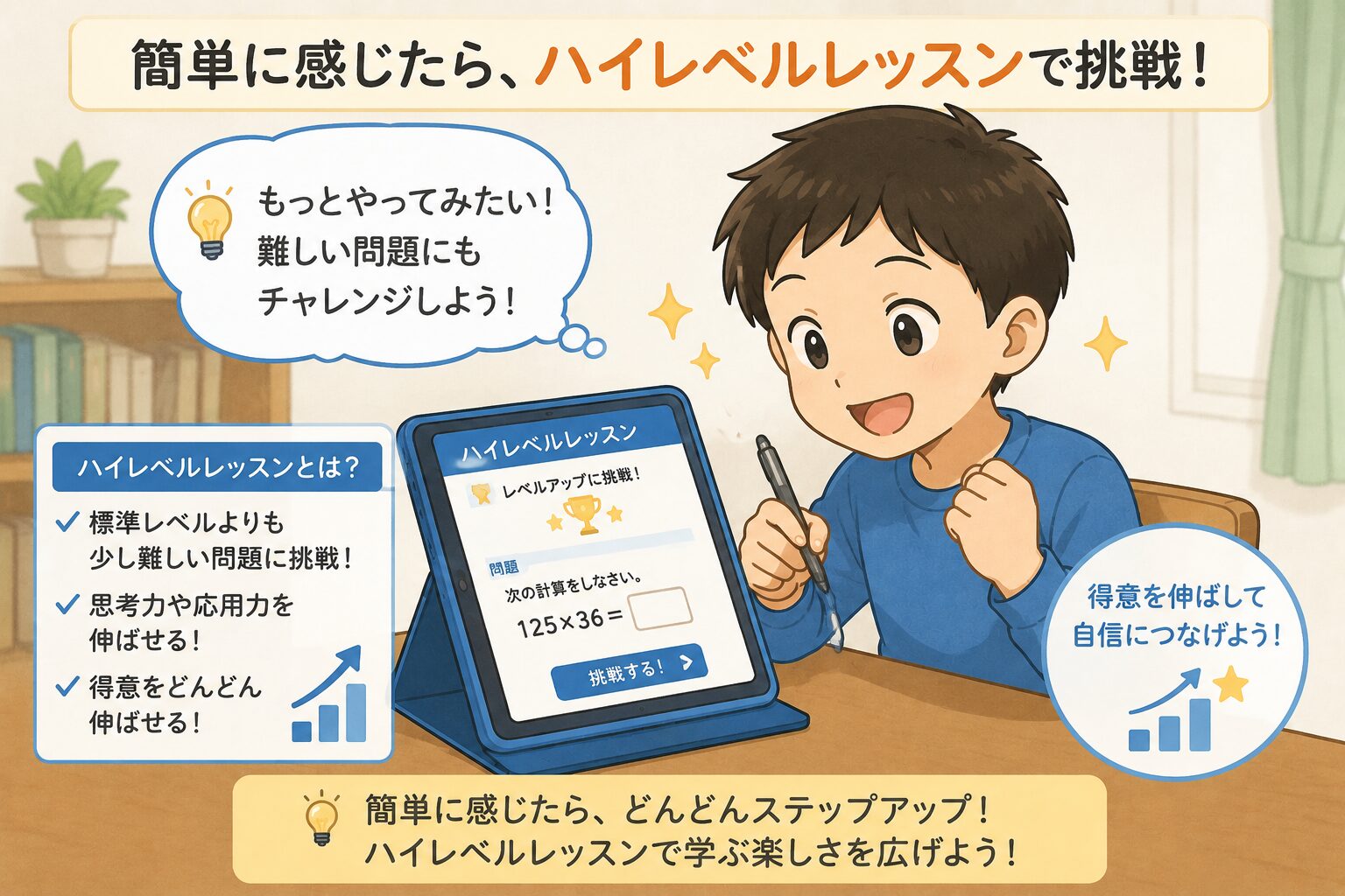 問題が簡単に感じたら → ハイレベルレッスンで挑戦